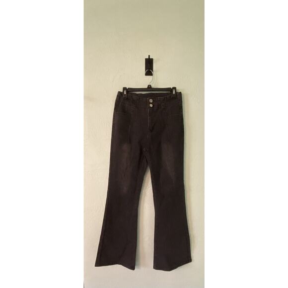 Flare Jeans Womens 10 Black (27x31.5) Stretch Wide Leg Y2K Mid Rise Two Toned - Picture 1 of 8